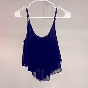 Black Chiffon Flowy Crop Tank